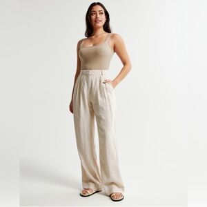Abercrombie and Fitch Curve Love A&F Sloan Tailored Linen Blend Pants